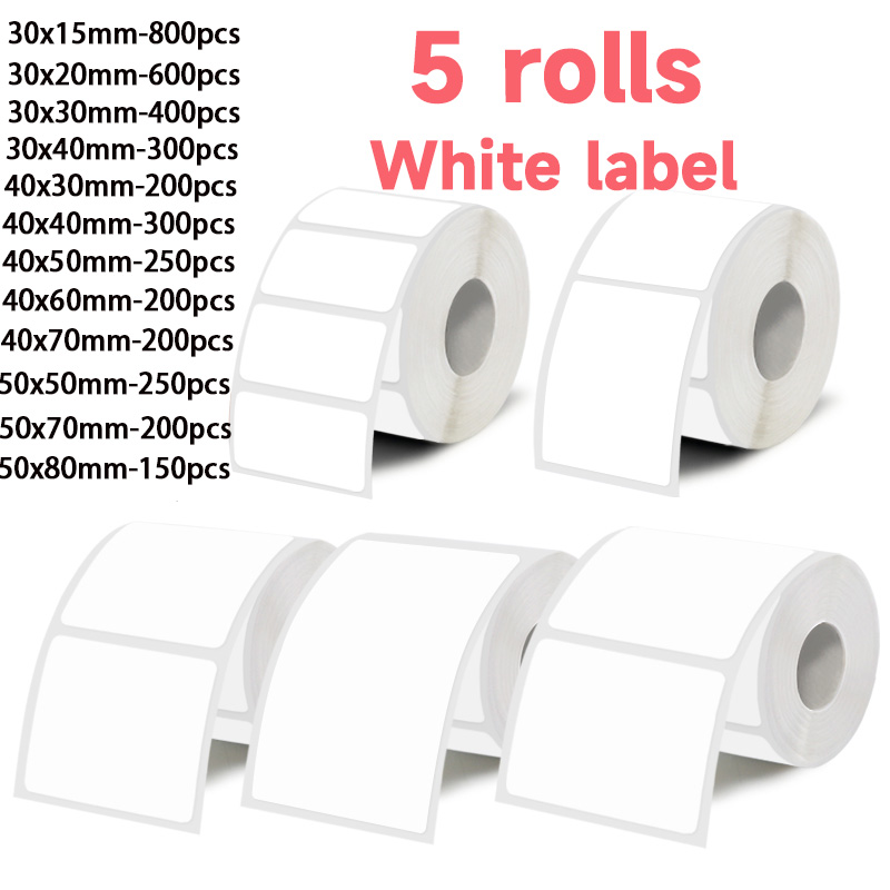 Commercial Label Printing Machine - 5 rollos de etiquetas adhesivas blancas,